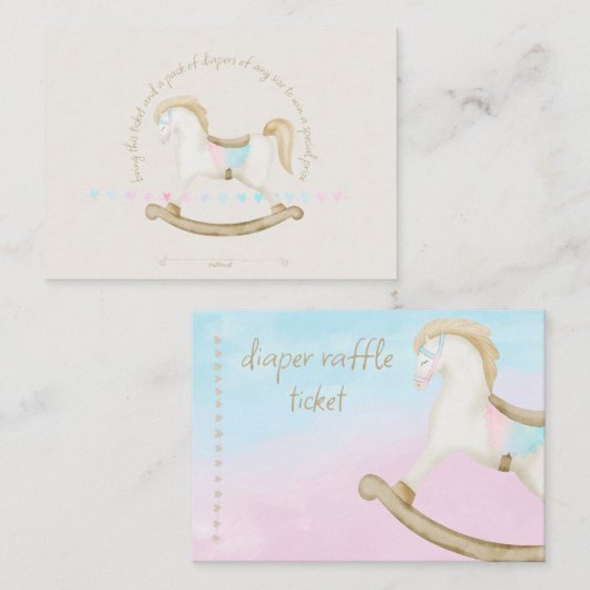 ロッキングホースブルーピンク男女兼用ベビーおむつ エンクロージャーカード (正面/裏面)