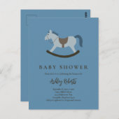 ロッキングホースブルーベビーシャワー招待状 ポストカード (正面/裏面)