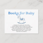 ロッキングホースブルー男の子の赤ちゃんシャワーのブックリクエスト エンクロージャーカード (正面)