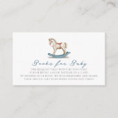 ロッキングホースブルー男の子の赤ちゃんシャワーのブックリクエスト エンクロージャーカード (正面)