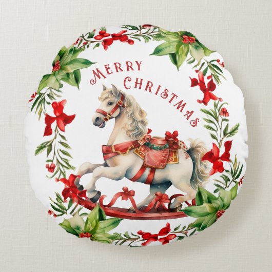 ロッキングホースメリークリスマス ラウンドクッション (正面)