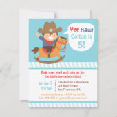 ロッキングホース上の可愛いカウボーイ子供の誕生日パーティー 招待状 (正面)