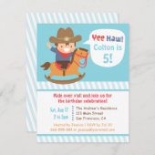 ロッキングホース上の可愛いカウボーイ子供の誕生日パーティー 招待状 (正面/裏面)