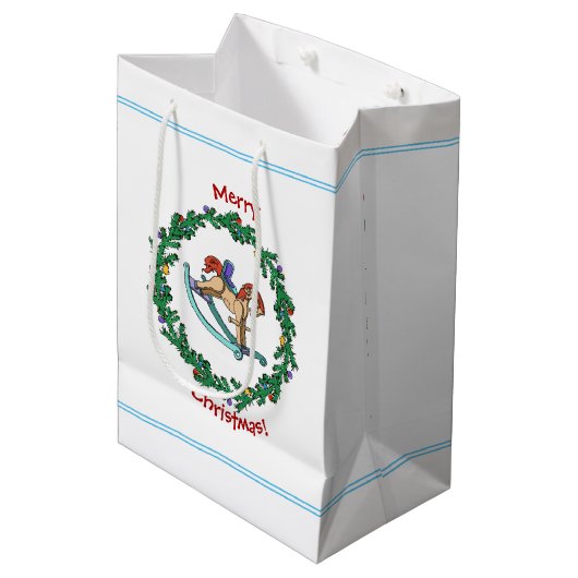 ロッキングホース付きクリスマスリース ミディアムペーパーバッグ (正面アングル)