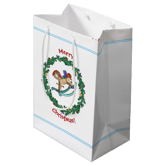 ロッキングホース付きクリスマスリース ミディアムペーパーバッグ (裏面アングル)