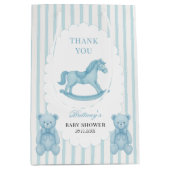 ロッキングホース名門私立校風のテディベア青ベビーシャワー ミディアムペーパーバッグ (正面)