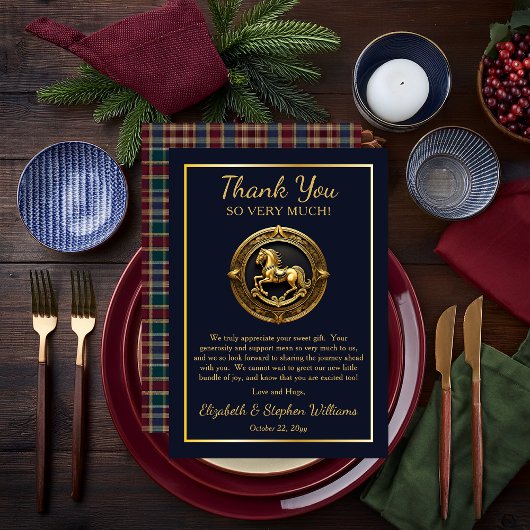 ロッキングホース名門私立校風のブルーフラットサンキューカード サンキューカード