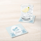 ロッキングホース名門私立校風のベアーブルー赤ちゃんシャワー スクエアペーパーコースター (インサイチュ)