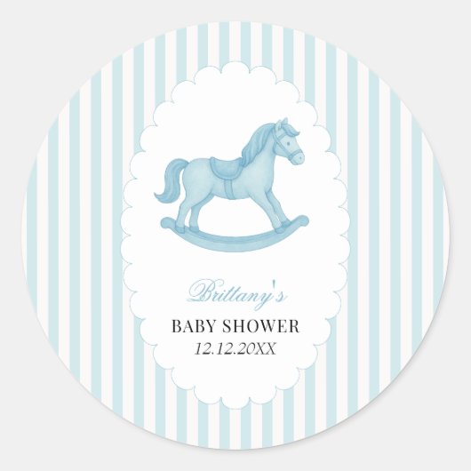 ロッキングホース名門私立校風のベアーブルー赤ちゃんシャワー ラウンドシール (正面)
