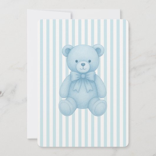 ロッキングホース名門私立校風のベアーブルー赤ちゃんシャワー 招待状 (裏面)