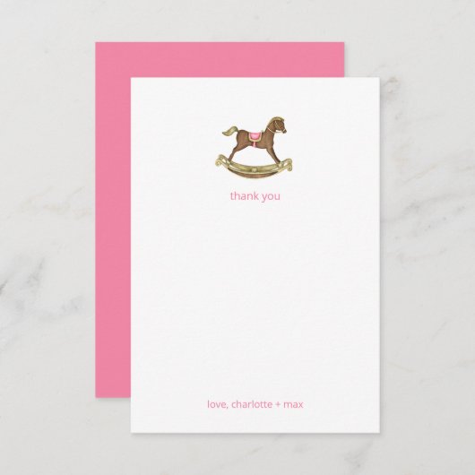 ロッキングホース女の子の赤ちゃん感謝していシャワーあなた サンキューカード (正面/裏面)