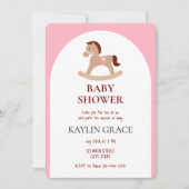 ロッキングホース小さな女の子ベビシャワーピンク 招待状 (正面)