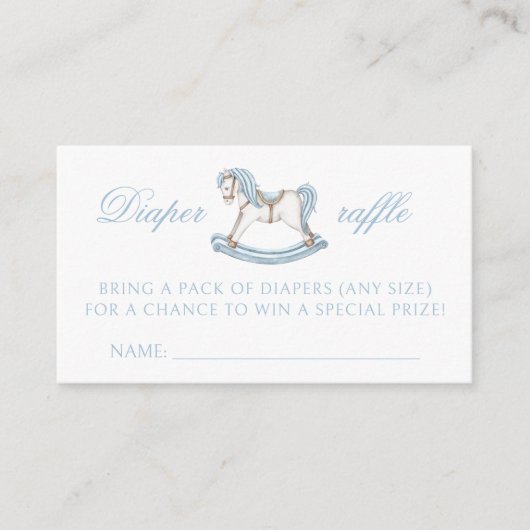 ロッキングホース男の赤ちゃんシャワーおむつラッフルカード エンクロージャーカード (正面)