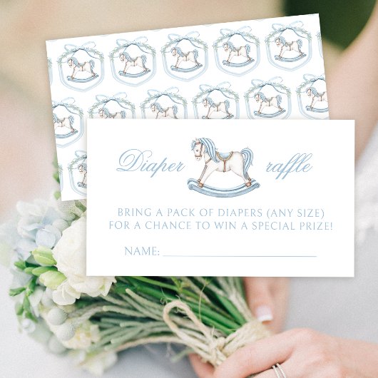 ロッキングホース男の赤ちゃんシャワーおむつラッフルカード エンクロージャーカード