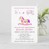 ロッキングホース赤ちゃんガールシャワー招待状 招待状 (スタンド正面)