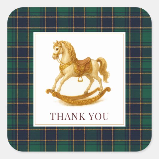 ロッキングホース赤ちゃんシャワーエレガントタータンチェックプレイド スクエアシール (正面)