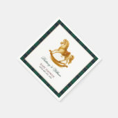 ロッキングホース赤ちゃんシャワーエレガントタータンチェックプレイド スタンダードカクテルナプキン (角)