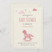 ロッキングホース赤ちゃんシャワー招待状、女の子ベビーシャワー 招待状 (正面/裏面)