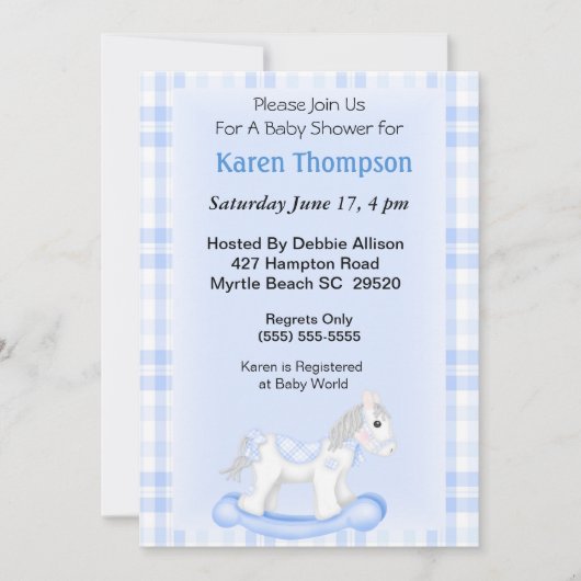 ロッキングホース赤ちゃんシャワー招待状 招待状 (正面)