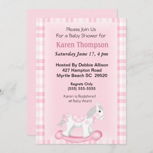 ロッキングホース赤ちゃんシャワー招待状 招待状 (正面/裏面)