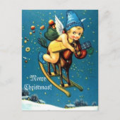 ロッキングホース飛んでいるの可愛い天使メリークリスマス シーズンポストカード (正面)