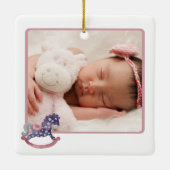 ロッキングホース2写真私の最初のクリスマスベビーガール セラミックオーナメント (裏面)