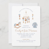 ロッキングホース、ベビーモバイル、ベビーシャワー 招待状 (正面)