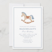 ロッキングホース、水彩ベビー誕生日招待状 招待状 (正面)