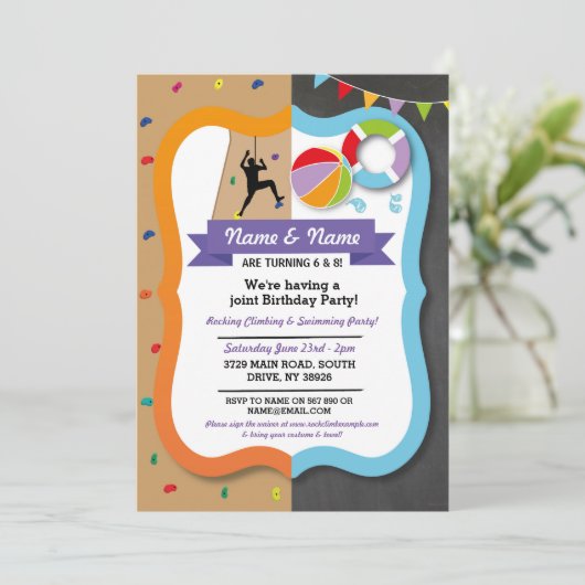 ロッキング登山&スイミングボーイガール誕生日 招待状 (スタンド正面)