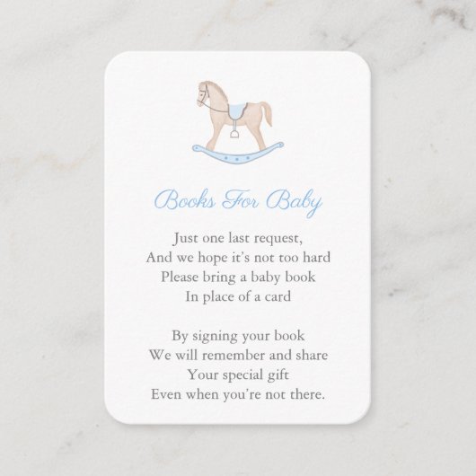 ロッキング馬が本の赤ちゃんシャワーを持ってくる エンクロージャーカード (正面)