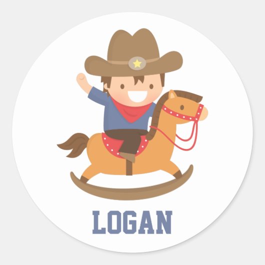 ロッキング馬の可愛いハッピーリトルカウボーイ ラウンドシール (正面)