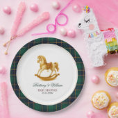 ロッキング馬タータンチェックプレイドベビーシャワー ペーパープレート (パーティー)