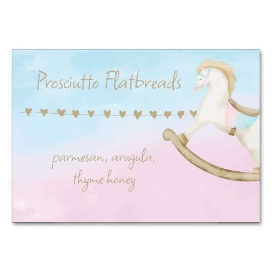 ロッキング馬ブルーピンク男女兼用食品ラベル テーブルナンバー (正面)