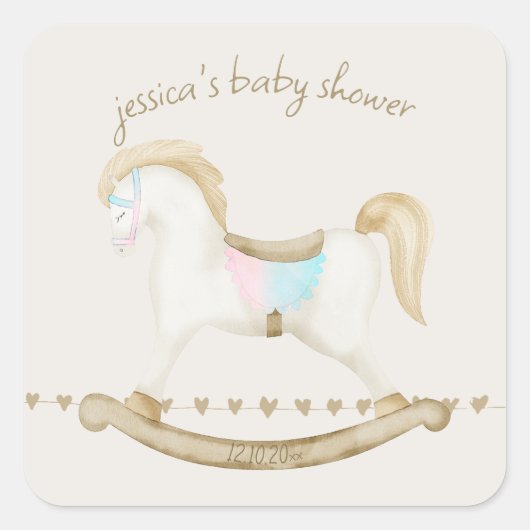 ロッキング馬ブルーピンク赤男女兼用ちゃんシャワー スクエアシール (正面)
