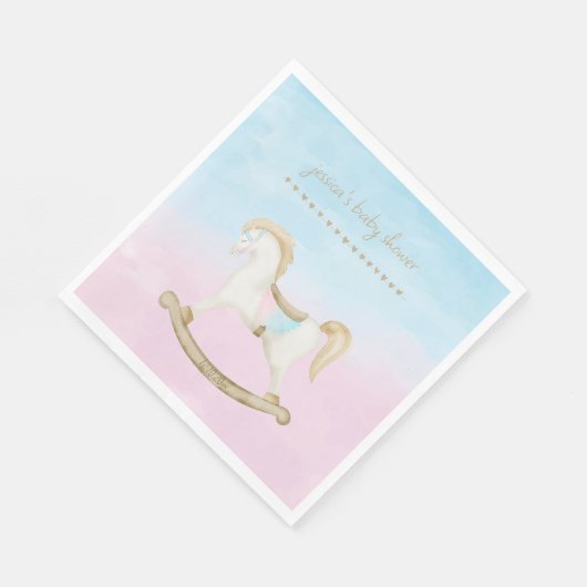 ロッキング馬ブルーピンク赤男女兼用ちゃんシャワー スタンダードランチョンナプキン (角)