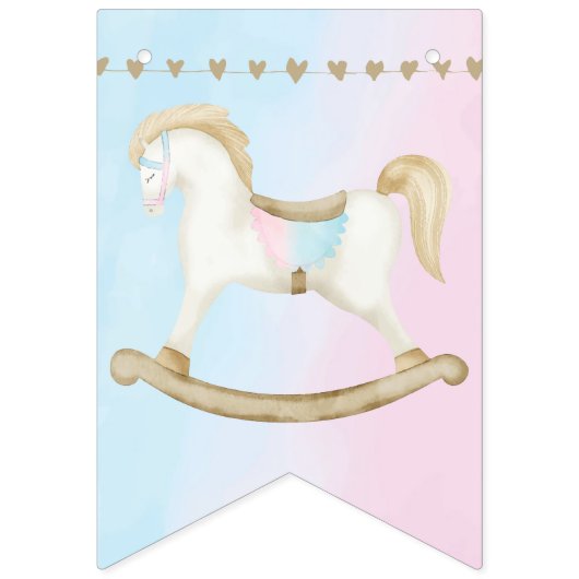 ロッキング馬ブルーピンク赤男女兼用ちゃんシャワー バンティングフラッグ (第1の旗)