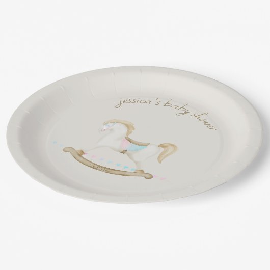 ロッキング馬ブルーピンク赤男女兼用ちゃんシャワー ペーパープレート (アングル)