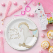 ロッキング馬ブルーピンク赤男女兼用ちゃんシャワー ペーパープレート (パーティー)