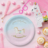 ロッキング馬ブルーピンク赤男女兼用ちゃんシャワー ペーパープレート (パーティー)