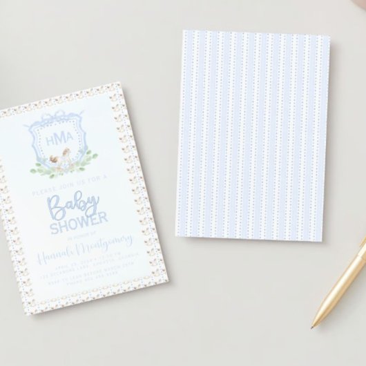 ロッキング馬モノグラムクレスト赤ちゃんシャワー 招待状