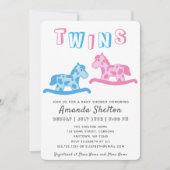 ロッキング馬双子赤ちゃんシャワー招待状カード 招待状 (正面)