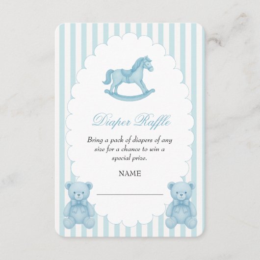 ロッキング馬青ベビーシャワーおむつラッフル エンクロージャーカード (正面)