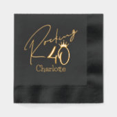 ロッキング40四十誕生日パーソナライズされた名 箔ナプキン (正面)