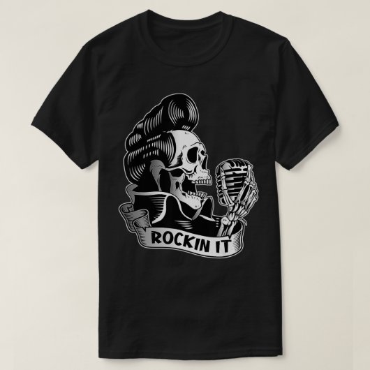 ロッキングITスカルマイクロホン Tシャツ (デザイン正面)