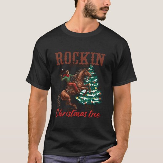 ロッキンザカウボーイのまわりにクリスマスツリーサンタライド Tシャツ (正面)
