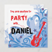 ロッキン·ギター·パーティの招待状·レッド·ホワイト&ブルー 招待状 (正面/裏面)