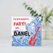 ロッキン·ギター·パーティの招待状·レッド·ホワイト&ブルー 招待状 (スタンド正面)