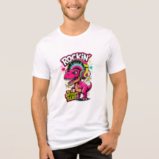 ロッキン・ディノ・ティラノサウルス - 面白い恐竜音楽好き トライブレンドTシャツ