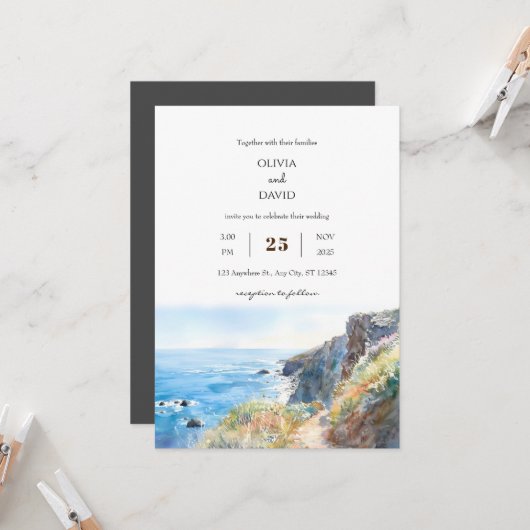 ロッキークリフトレイルブルー海波ビーチ結婚式 招待状 (正面/裏面インサイチュ)