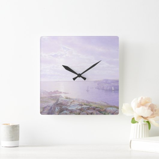 ロッキーコーブファインアート水彩海洋海 スクエア壁時計 (ホーム)